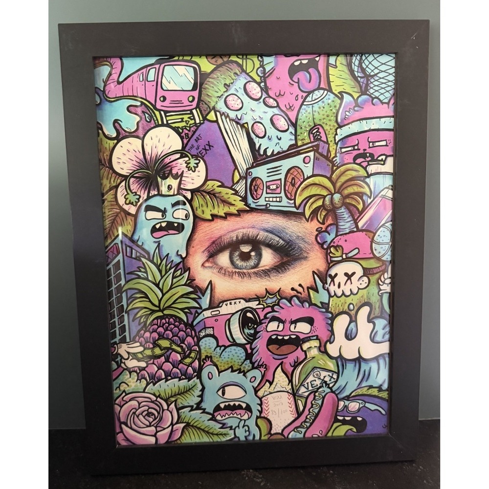 Vexx Eye Doodle Limited Edition Print Signed 89/100 Framed 14x18 Pop Art Street - Picture 2 of 8